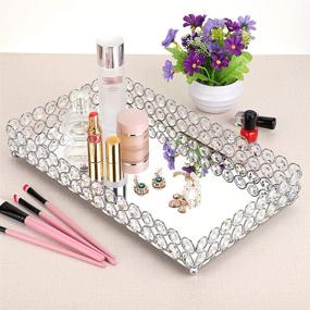 img 3 attached to 💎 Hipiwe Crystal Makeup Tray - Stylish Mirrored Vanity Organizer for Cosmetics, Jewelry, and Home Decor