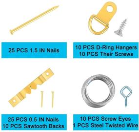 img 1 attached to 🖼️ 250PCS Picture Hanging Kit - Wall Picture Hangers, Hooks (75Ib to 10Ib), D Ring Hangers, Sawtooth Backs, Screw Eyes, Steel Twisted Wire, Nails - Ideal for Hanging Photos and Various Items