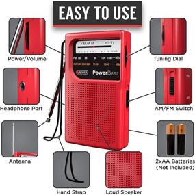 img 2 attached to PowerBear Portable Radio: Long Range AM/FM Reception for Indoor, Outdoor & Emergency Use - Speaker & Headphone Jack (Red)