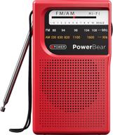 powerbear portable radio: long range am/fm reception for indoor, outdoor & emergency use - speaker & headphone jack (red) logo