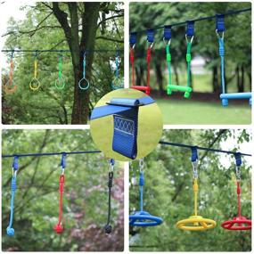 img 1 attached to 🌈 Rainbow Craft Ninja Slackline Buckle Straps - 8pc Hanging Loops for Obstacle Course Training & Accessory Attachment - Blue