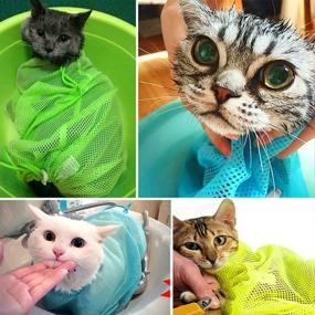 img 1 attached to 🐱 TECH P Creative Life Adjustable Multifunctional Polyester Cat Washing Shower Mesh Bags for Pet Nail Trimming - Pink