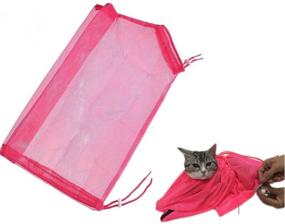 img 4 attached to 🐱 TECH P Creative Life Adjustable Multifunctional Polyester Cat Washing Shower Mesh Bags for Pet Nail Trimming - Pink