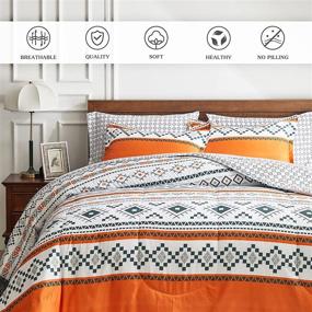 img 3 attached to 🛏️ Bohemian Orange Comforter Set Queen Size | FlySheep 3 Piece Bedding Set with Tribal Geometric Design for All Seasons | Reversible Ultra Soft Microfiber Comforter + 2 Pillow Shams