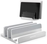 💻 vertical laptop stand by abovetek - optimal organization and space-saving solution with 3 slots - holds computer, tablet, phone - universal fit for all laptop models (up to 17.3") - premium polished aluminum desktop holder - enhanced stability with anti-slide silicone grips - elegant silver design logo