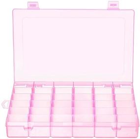 img 4 attached to 💖 Pink Plastic Jewelry Box: Adjustable Dividers, 36 Grids Organizer & Storage Container