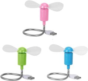 img 1 attached to 💨 3 Pack Mini Mobile USB Powered Cooling Fans with Flexible Goose neck - Ideal for Desktop PC, Laptop, Tablet - Pink/Green/Blue Colors