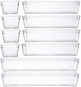 img 4 attached to 🗂️ Organize and Declutter with Backerysupply Clear Plastic Drawer Organizer Tray (Set of 10) for Vanity Cabinet: Ideal for Makeup, Kitchen Utensils, Jewelry, and Gadgets Storage