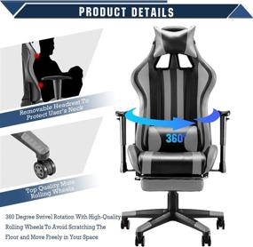 img 1 attached to 🎮 High-Performance Soontrans Racer Style Gaming Chair with Footrest - Gamer Chair, Game Chair, Swivel Desk Chair with Adjustable Seat Height, Backrest, Headrest, and Lumbar Pillow in Sleek Black/Gray Finish