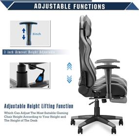 img 2 attached to 🎮 High-Performance Soontrans Racer Style Gaming Chair with Footrest - Gamer Chair, Game Chair, Swivel Desk Chair with Adjustable Seat Height, Backrest, Headrest, and Lumbar Pillow in Sleek Black/Gray Finish