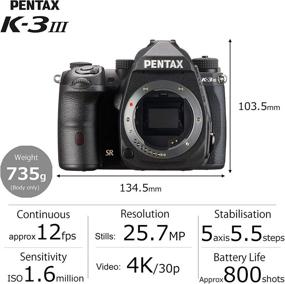 img 3 attached to 📷 Pentax K-3 Mark III Black Camera Body - Flagship APS-C, 12fps, LCD Touch Screen, Weather Resistant Magnesium Alloy Body with 5-Axis Shake Reduction. Enhanced 1.05x Optical Viewfinder for 100% FOV.