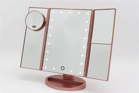 img 4 attached to 🌸 lmnop Trifold Vanity Makeup Mirror with 10x/3x/2x/1x Magnification, 180 Degree Rotation & Touch Screen Adjustable 21 LED Lights - Rose Gold