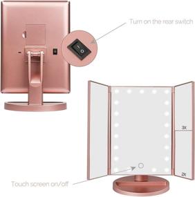 img 2 attached to 🌸 lmnop Trifold Vanity Makeup Mirror with 10x/3x/2x/1x Magnification, 180 Degree Rotation & Touch Screen Adjustable 21 LED Lights - Rose Gold