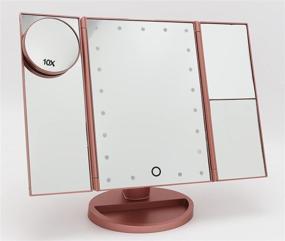 img 1 attached to 🌸 lmnop Trifold Vanity Makeup Mirror with 10x/3x/2x/1x Magnification, 180 Degree Rotation & Touch Screen Adjustable 21 LED Lights - Rose Gold