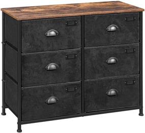 img 4 attached to 🗄️ SONGMICS Fabric Drawer Dresser ULVT23HV1: Wide 6-Drawer Storage with Metal Frame, Rustic Brown and Black