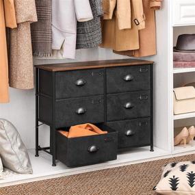 img 1 attached to 🗄️ SONGMICS Fabric Drawer Dresser ULVT23HV1: Wide 6-Drawer Storage with Metal Frame, Rustic Brown and Black