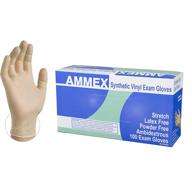 🧤 ammex medical ivory stretch synthetic vinyl gloves, box of 100 - 4 mil - medium size - latex free - powder free - disposable - non-sterile logo