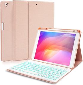 img 4 attached to 🌸 Versatile iPad Keyboard Case for 10.2" 9th/8th/7th Gen & 10.5" iPad Air 3rd Gen - 7 Color Backlight, Wireless Keyboard, and Pencil Holder - Rose Gold