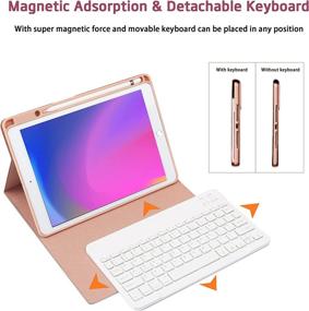 img 2 attached to 🌸 Versatile iPad Keyboard Case for 10.2" 9th/8th/7th Gen & 10.5" iPad Air 3rd Gen - 7 Color Backlight, Wireless Keyboard, and Pencil Holder - Rose Gold