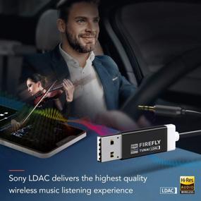 img 2 attached to TUNAI Firefly LDAC Bluetooth Receiver: Высокоточный беспроводной аудиоадаптер Bluetooth 5.0 с аудиофильским 🔥 USB ЦАП 3.5 мм AUX для автомобиля и домашней стереосистемы Hi-Res потокового воспроизведения музыки; Автоматическое включение, не требуется зарядка.