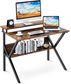 img 2 attached to 💻 Compact and Stylish ODK Small Computer Desk with Monitor Storage Shelf - Ideal for Small Spaces!