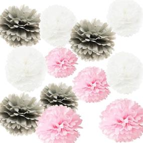 img 3 attached to 💖 Furuix 15pcs Pink Grey White Baby Shower Decorations Party Kit – Tissue Paper Pom Pom, Honeycomb Ball – Bridal Shower, Girls' Birthday, Wedding, Party Decorations in Pink