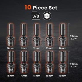 img 1 attached to 🔧 Anbull 3/8" Drive 6 Point Impact Socket Set - 10PCS Metric Universal Deep Socket Set 10mm-19mm