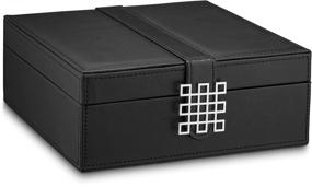 img 3 attached to 📦 Glenor Co Ring Organizer Box - 108 Slot Classic Jewelry Display Holder - 2 Storage Trays with Modern Buckle Closure - Large Mirror - PU Leather Case - Black