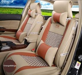 img 1 attached to 🚗 Amooca VTI Universal Car Seat Cushion Cover Set: Orange & Beige 10pcs Full Set in Needlework PU Leather