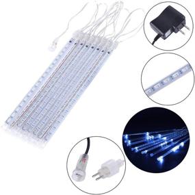 img 2 attached to 🎄 Outdoor Icicle Christmas Lights - Kwaiffeo Falling Rain Lights Meteor Shower Lights, 12in 8 Tube, 192 LED Cascading String Lights for Christmas Tree, Halloween Decoration, Wedding, Party, Holiday - Blue