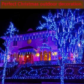 img 3 attached to 🎄 Outdoor Icicle Christmas Lights - Kwaiffeo Falling Rain Lights Meteor Shower Lights, 12in 8 Tube, 192 LED Cascading String Lights for Christmas Tree, Halloween Decoration, Wedding, Party, Holiday - Blue