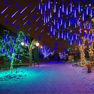 🎄 outdoor icicle christmas lights - kwaiffeo falling rain lights meteor shower lights, 12in 8 tube, 192 led cascading string lights for christmas tree, halloween decoration, wedding, party, holiday - blue logo