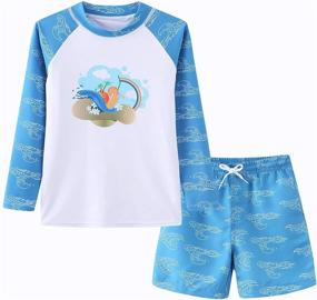img 2 attached to 🩲 Kids Two Piece Long Sleeve Rash Guard Swimwear Set - Boys' Swim Trunk Bathing Suit