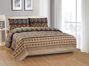 img 1 attached to 🛏️ Cal-King Rustic Southwestern Native American Sheet Set - Beige Taupe Brown Blue Green Color Scheme (Austin Taupe)