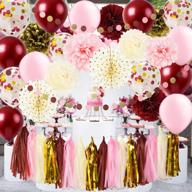 🎉 qian's fall in love bridal shower & birthday decorations - burgundy pink gold theme for women - bachelorette party, 30th/40th/50th fall birthday, polka dot paper fans, gold confetti balloons logo