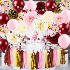 img 4 attached to 🎉 Qian's Fall in Love Bridal Shower & Birthday Decorations - Burgundy Pink Gold Theme for Women - Bachelorette Party, 30th/40th/50th Fall Birthday, Polka Dot Paper Fans, Gold Confetti Balloons
