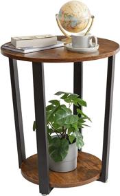 img 3 attached to 🪑 YMYNY Industrial End Table: 2 Tier Round Side Table with Sturdy Metal Frame - Vintage Nightstand for Living Room and Bedroom, Easy Assembly - Rustic Brown, HD-UHTMJ020H