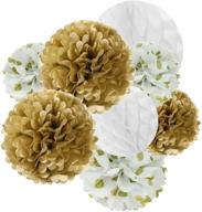 🎉 set of 21 gold and white honeycomb ball and pom pom party decorations for weddings, birthdays, baby showers, and nursery – perfect for seo! logo