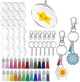 img 4 attached to 🔲 Juanya 120PCS Acrylic Transparent Circle Discs, Hexagons & Tassel Keychains: Perfect DIY Craft Material Set for projects and craft enthusiasts!