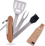 🔥 portable bbq tool set - 5-in-1 combo with spatula, basting brush, fork, bottle opener, corkscrew - swiss army style stainless steel grilling accessories for men and father's day gift logo