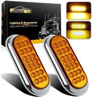 🚦 partsam 6-1/2" oval amber led trailer lights - 2pcs flange mount, reflectors, turn signal, side marker, truck trailer, 12v parking light w/ chrome bezels logo