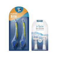 🦷 combo pack: brush and bite handle with triple bristle replacement brush head - mouth prop toothbrush for special needs, autism - ergonomic handle with bite block - patented 3 head design for kids and adults logo