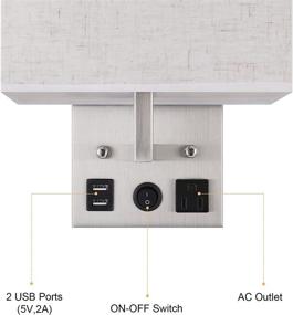 img 2 attached to 🔌 Plug-in Wall Sconces for Bedside, Modern Fabric Shade Wall Lamp with 2 USB Ports and 1 AC Outlet – Ideal for Hotels, Corridors, Living Rooms, and Bedrooms (LED Bulb Included)