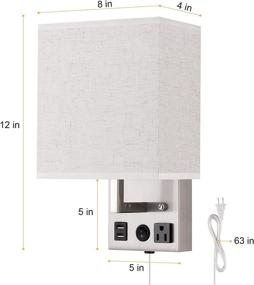 img 3 attached to 🔌 Plug-in Wall Sconces for Bedside, Modern Fabric Shade Wall Lamp with 2 USB Ports and 1 AC Outlet – Ideal for Hotels, Corridors, Living Rooms, and Bedrooms (LED Bulb Included)