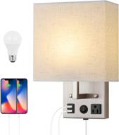 🔌 plug-in wall sconces for bedside, modern fabric shade wall lamp with 2 usb ports and 1 ac outlet – ideal for hotels, corridors, living rooms, and bedrooms (led bulb included) логотип