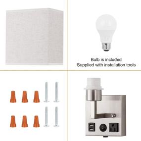 img 1 attached to 🔌 Plug-in Wall Sconces for Bedside, Modern Fabric Shade Wall Lamp with 2 USB Ports and 1 AC Outlet – Ideal for Hotels, Corridors, Living Rooms, and Bedrooms (LED Bulb Included)