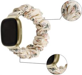img 2 attached to 🔘 Stylish 2-Pack Scrunchie Elastic Watch Bands for Fitbit Sense/Versa 3 - Soft Cloth Patterns, Perfect Fit for Women and Girls, BeigeHy BlackGy, Small