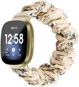 img 3 attached to 🔘 Stylish 2-Pack Scrunchie Elastic Watch Bands for Fitbit Sense/Versa 3 - Soft Cloth Patterns, Perfect Fit for Women and Girls, BeigeHy BlackGy, Small