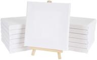 premium pack of 12 mini canvas panels: 6 x 6 inch with pine wood easel holder - pre-stretched cotton small canvas boards for craft, acrylic and oil art projects logo