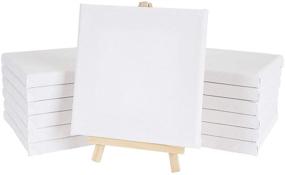 img 4 attached to Premium Pack of 12 Mini Canvas Panels: 6 x 6 Inch with Pine Wood Easel Holder - Pre-Stretched Cotton Small Canvas Boards for Craft, Acrylic and Oil Art Projects